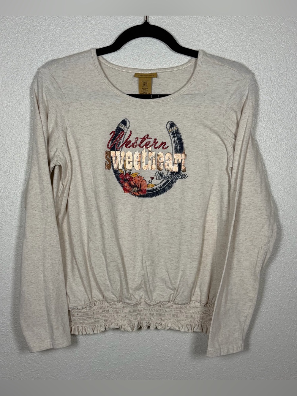 Wrangler Girls XXL Toasted Oat Western Sweetheart Long Sleeve Peasant Top Shirt